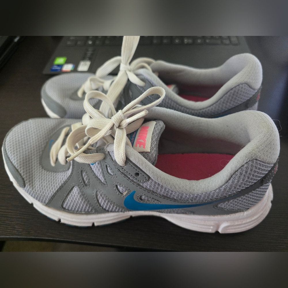 Nike Gray and Blue Women Athletic Shoes